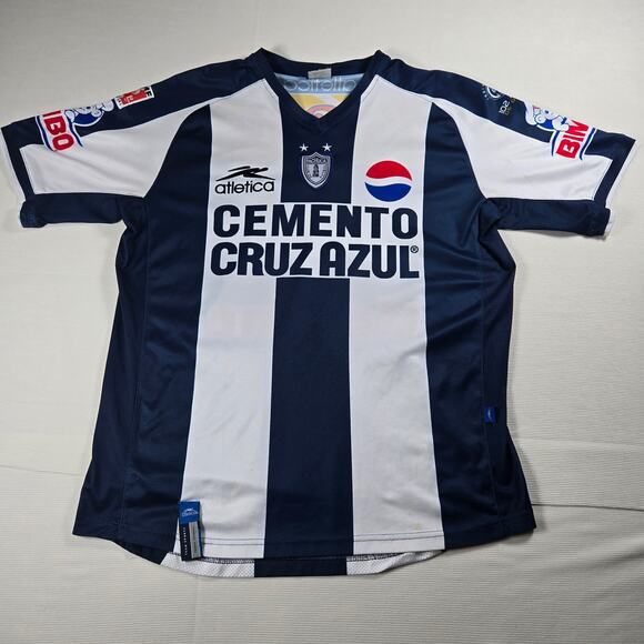Vintage Cemento Cruz‎ Azul Pachuca Striped Soccer Jersey Men's Size Large - Picture 1 of 8
